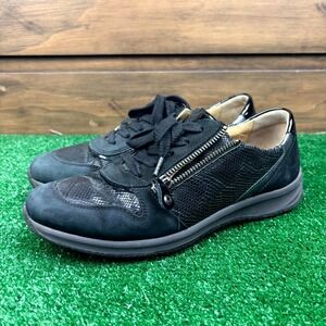 Hartjes XS Sneakers Womens 4.5 Black Leather Zipper Pure Relax Round Toe Lace Up